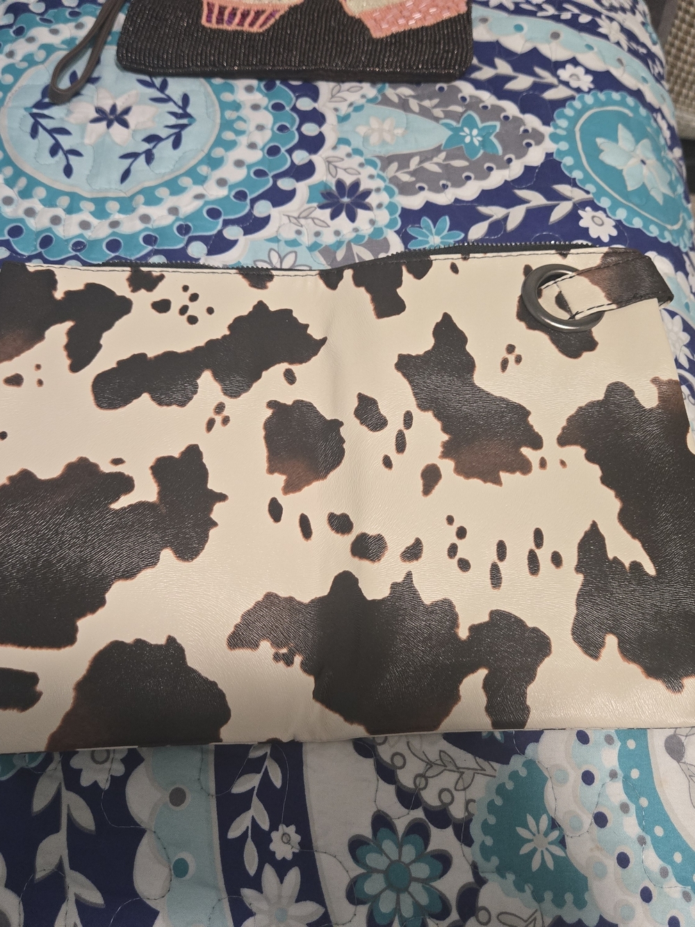 Source Unknown Cow Print Faux Leather Clutch — Cream and Black